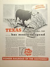 M-K-T Katy Lines Railroad Texas Map Hereford Bull Cattle Vintage Print Ad 1937 picture