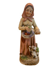 Vintage Homco 1417 Figurine Old Lady Woman Gathering Fruit with Puppy Dog 8