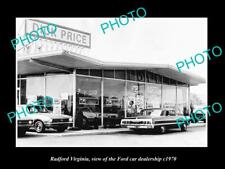OLD POSTCARD SIZE PHOTO OF RADFORD VIRGINIA THE FORD CAR DEALERSHIP c1970 picture