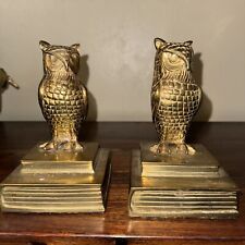Vintage Brass Wise Owl Sitting on 2 Books Bookend Very Heavy  India picture