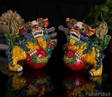 Pair Porcelain Guardian Foo Fu Dog Lion Statue Chinese Feng Shui Home Decor picture