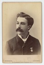 Antique c1880s Cabinet Card Handsome Man Mustache Wearing Medal Providence, RI picture