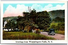 Postcard NY Wappingers Falls - antique car driving down country road to house picture