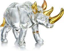 6'' Blown Glass Rhinoceros Animal Figurines Collectibles (Clear and Golden) picture