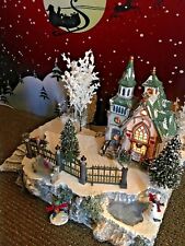 Christmas VILLAGE DISPLAY w/ Pond & Stairs, Dept 56 snow village, platform base picture