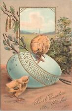 Postcard Easter Beautiful Large Egg Chicks PFB Germany Gold Gilt 1907 picture