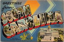 Vintage SOUTH CAROLINA Large Letter Postcard State Capitol Flower -Tichnor Linen picture