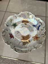 Vtg Lipper & Mann Luster Pedestal Candy Dish With Butterflies and Leaves picture