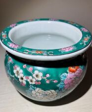 Vintage Gold Imari Green Floral Hand Painted Cachepot Planter picture