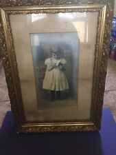 ANTIQUE VICTORIAN Photograph GIRL DRESS ART WOOD FRAME PHOTO Flowers BABY picture