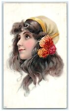 c1910's Pretty Woman Floral Bonnet Tivoli Cafe Advertising Antique Postcard picture