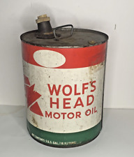 FLAT TOP Vintage 5 Gallon Wolf's Head Motor Oil Can Rust Chips handle picture