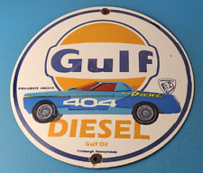 Vintage Gulf Gasoline Sign - Porcelain Peugeot Gas Racing Pump Station Sign picture