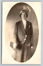 RPPC Lady in a Picture Hat & Button Jacket AZO 1904-1918 ANTIQUE Postcard 1429 picture