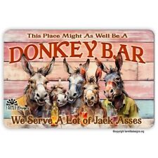 Donkey Bar Sign - donkeys drinking cocktails - Funny Man Cave Sign 12x8 picture