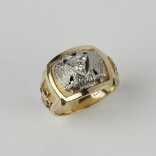 Vintage 14k Yellow Gold, Diamond Mens 32nd Degree Freemason Ring Size 11 picture