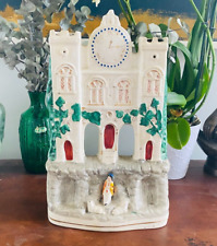 Antique English Staffordshire Pottery Mantle Castle Clock Tower Spill Vase picture