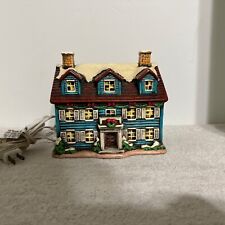 1986 Lefton Colonial Village Christmas House Teal #05824 with Light picture