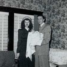 Pretty Woman & Handsome Man Holding Baby B&W Photograph 3.5 x 3.5 picture