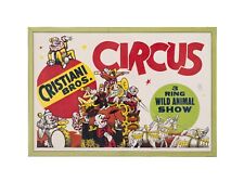Vintage CRISTIANI BROS. 3 Ring Wild Animal Circus Framed Poster  STAMPED picture