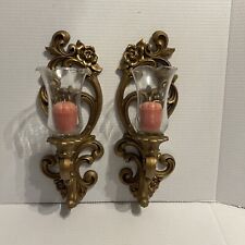 Vintage Pair HOMCO Gold Ornate Wall Sconce Candle Holder #4118 Hollywood Regency picture