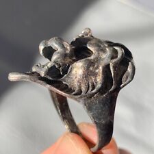 REALLY VERY OLD RARE ANCIENT VIKING LION RING SILVER ARTEFACT AUTHENTIC STUNNING picture