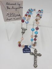 VTG Blessed Catholic Iridescent Colorful Crystal Rosary Silver Tone Crucifix picture