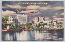 Postcard Sunset on the Miami River, Florida Vintage Posted 1952 picture