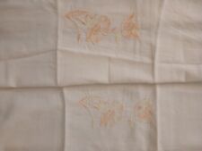 Set Of 2 Vintage Hand Embroidered Pillowcases Pink Flowers 32X16 picture
