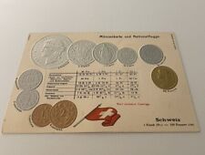 Embossed coinage national flag & coins postcard currency Schweitzer Switzerland picture