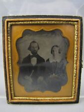 Antique 1/6th Plate Tinted Ambrotype Photo Man & Wife Sit Together w/ Half Case picture