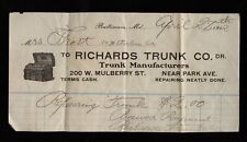 c.1910s RICHARDS TRUNK Co. Baltimore, MD Billhead Ephemera w/ Illustration picture