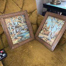 Vintage Framed PAINT BY NUMBER Pictures(2)Mid Century Stream Tree Autumn Colors picture