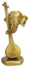 Brass Guitar With Ganesha Statue Religious Showpiece Figurine 11*7.5*8.5 Inch picture