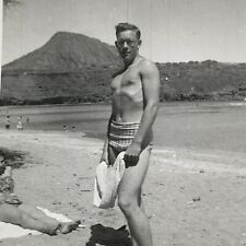 C7) Photograph Handsome Man Bathing Suit Koko Head Hawaii Gay Interest Sexy picture