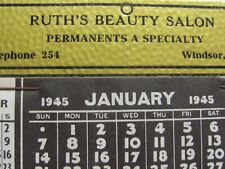 1945 ADVERTISING CALENDAR CARD RUTH'S BEAUTY SALON WINDSOR ILLINOIS picture
