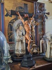 Antique Huge 30.55  Inch France Altar Church Carved Wood Corpus Christ Standing picture