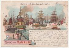 c1890s 1900s Gruss Aus Hamburg Harbor Landing Bridges Ships Antique Postcard picture