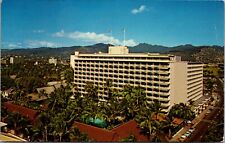 Waikiki Beach HI Princess Kaiulani Sheraton Hotel Pool Palms Cars '60's Postcard picture