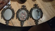 Vintage Victorian Metal Oval Ornate  Frame Floral  & 2 Mirrors Italy 4X6