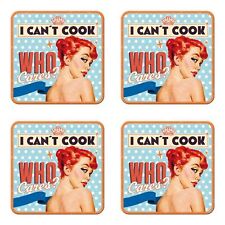 Nostalgic-Art - Square Metal Coaster 9x9 cm Set of 4 - I Can't Cook, Who Cares? picture