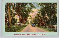 Postcard Greetings from Great Neck Long Island New York NY, Vintage Linen E18 picture