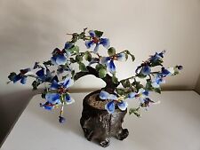  Vtg Bonsai Tree Blue Glass Flower Quartz Jade Celadon 14