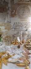Lot 30 Vintage Dove Hard Plastic Ornaments Angel beads gold bow Christmas Bird picture
