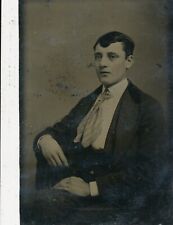 Seated Young Man With Tie Untied 1870's Tintype picture