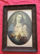 Antique framed Sacred Heart of Jesus picture glass protection Rome 1920th picture