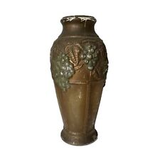 Antique Large Goofus Glass Grape Motif Vase in Gold & Green picture