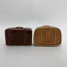 Cracker Barrel Mini Suitcase Luggage Salt & Pepper Shaker Set Ceramic Brown Tan picture
