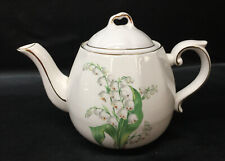 VINTAGE * ELLGREAVE ENGLAND TEAPOT WHITE FLOWERS FLORAL GOLD ACCENTS * NUMBERED picture