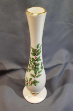 Lenox Holiday Holly Berry Gold Trim Ivory Color Bud Vase 7.3 inches Made in USA picture